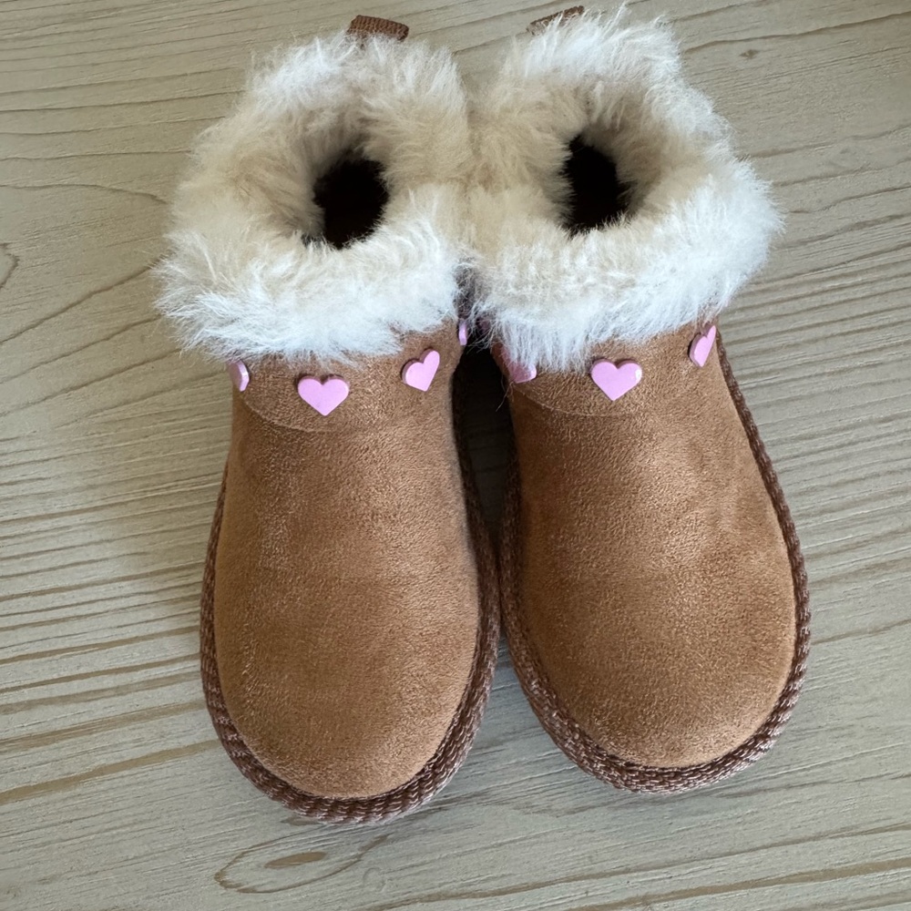 Skechers Brown and Pink Cozy Boots with Heart Accents